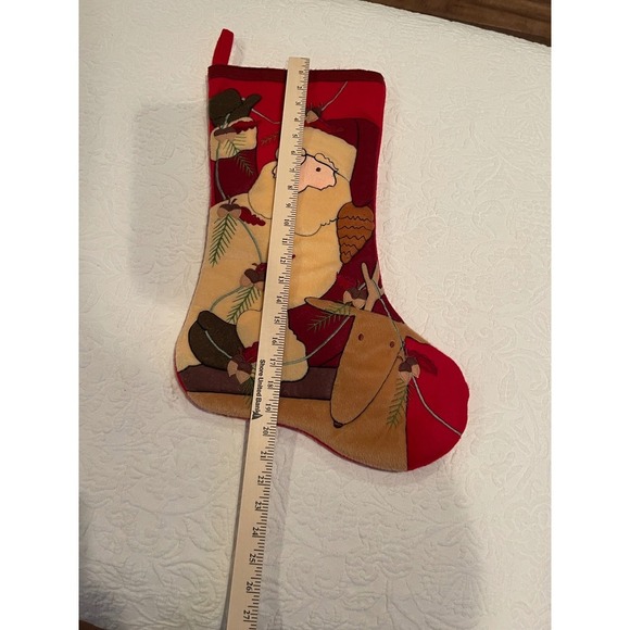 Vintage Santa Riding Reindeer Christmas Holiday Stocking Embroidered - Picture 2 of 3